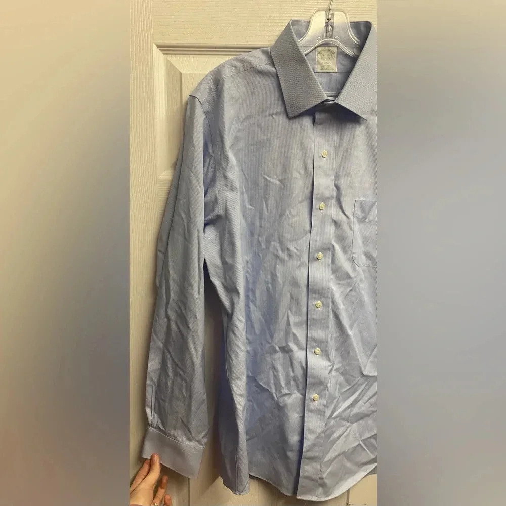 Brooks Brothers Mens Blue 100% Supima Cotton Button Down Dress Top Shirt Size 17 - Picture 2 of 6